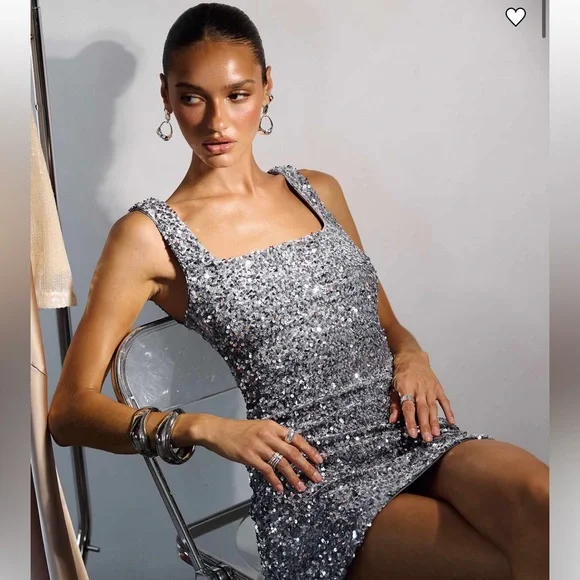 Princess Polly Silver Sequin Mini Dress - Picture 2 of 5